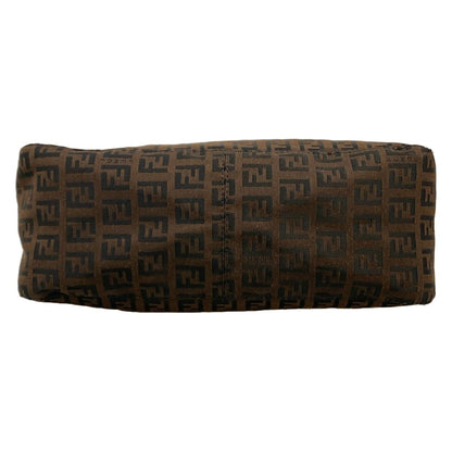 Fendi Shoulder Bag Zucchino Pattern Dark Brown Black Leather — view 5