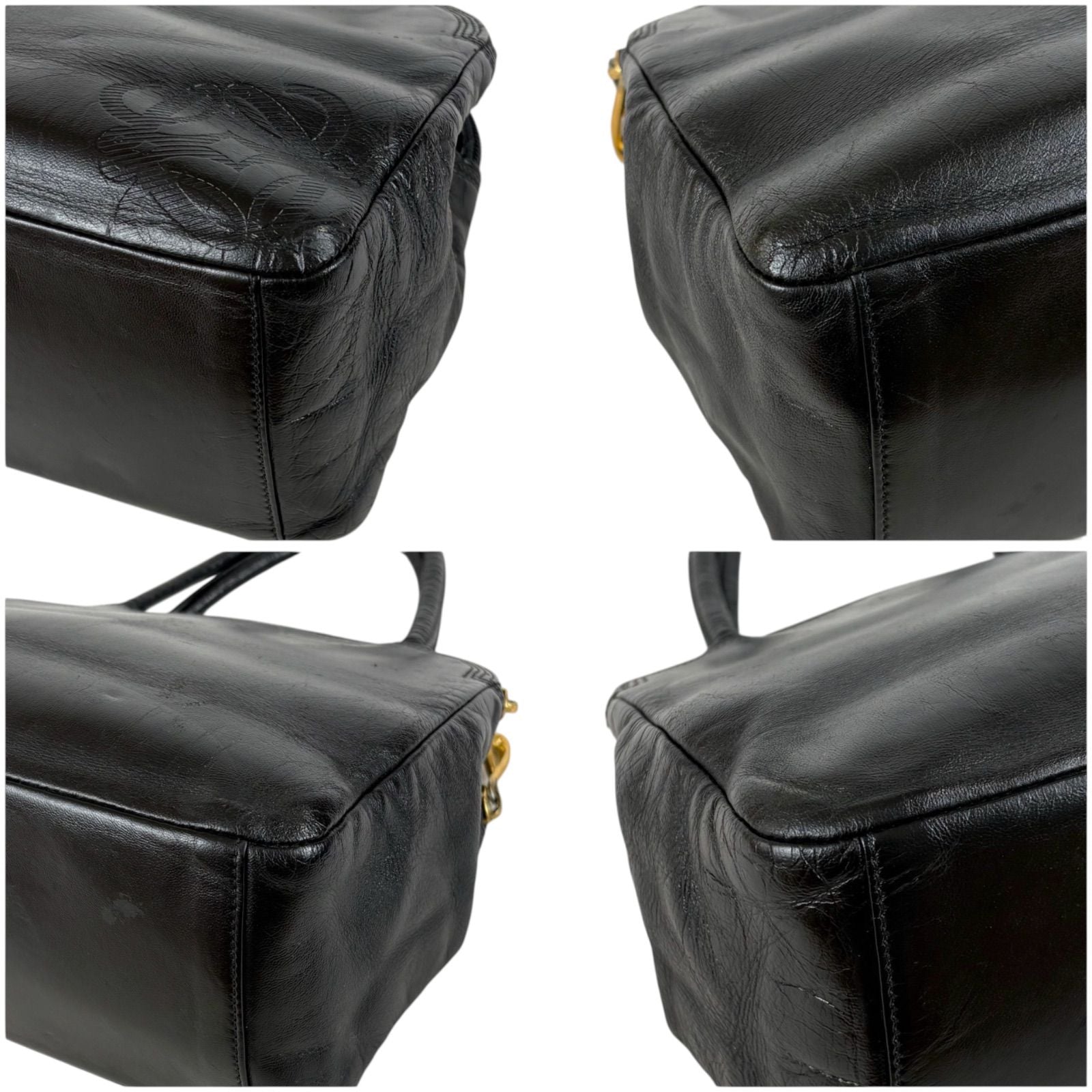 Loewe Anagram Logo Mini Handbag Black Nappa Leather Gold Vintage — view 5
