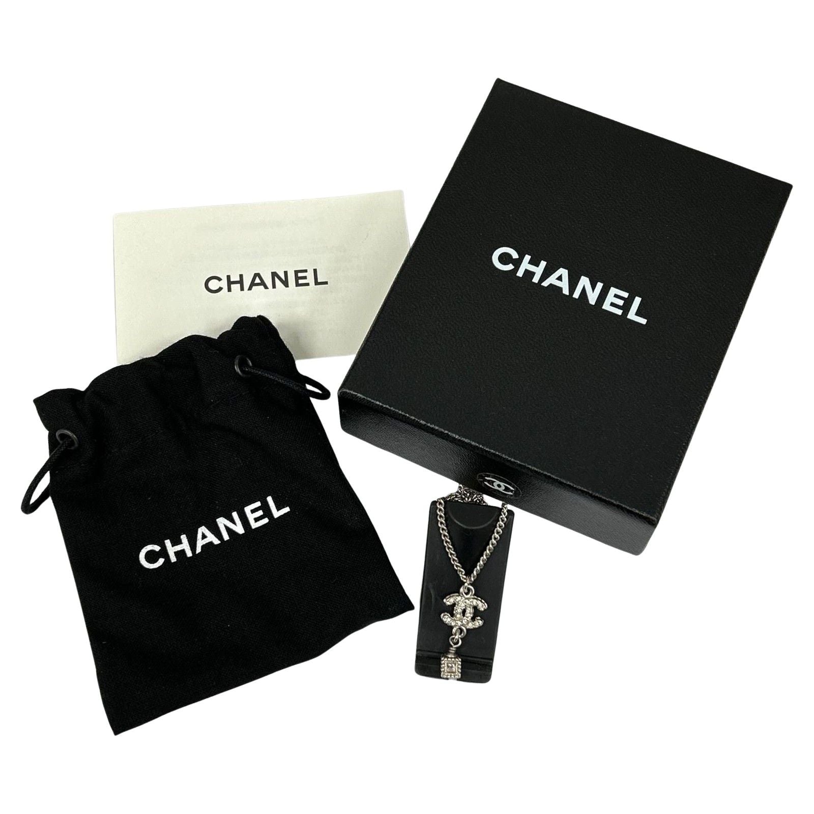 Chanel Necklace CC Logo Rhinestone Cube Charm