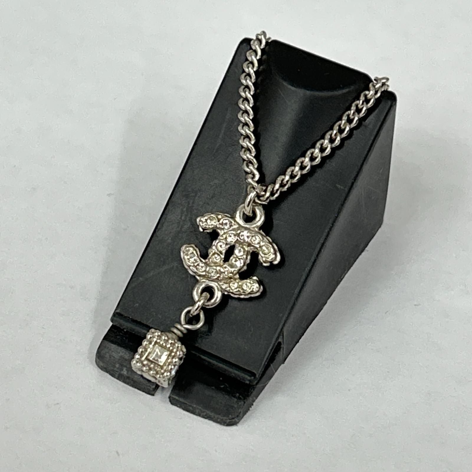 Chanel Necklace CC Logo Rhinestone Cube Charm — view 2