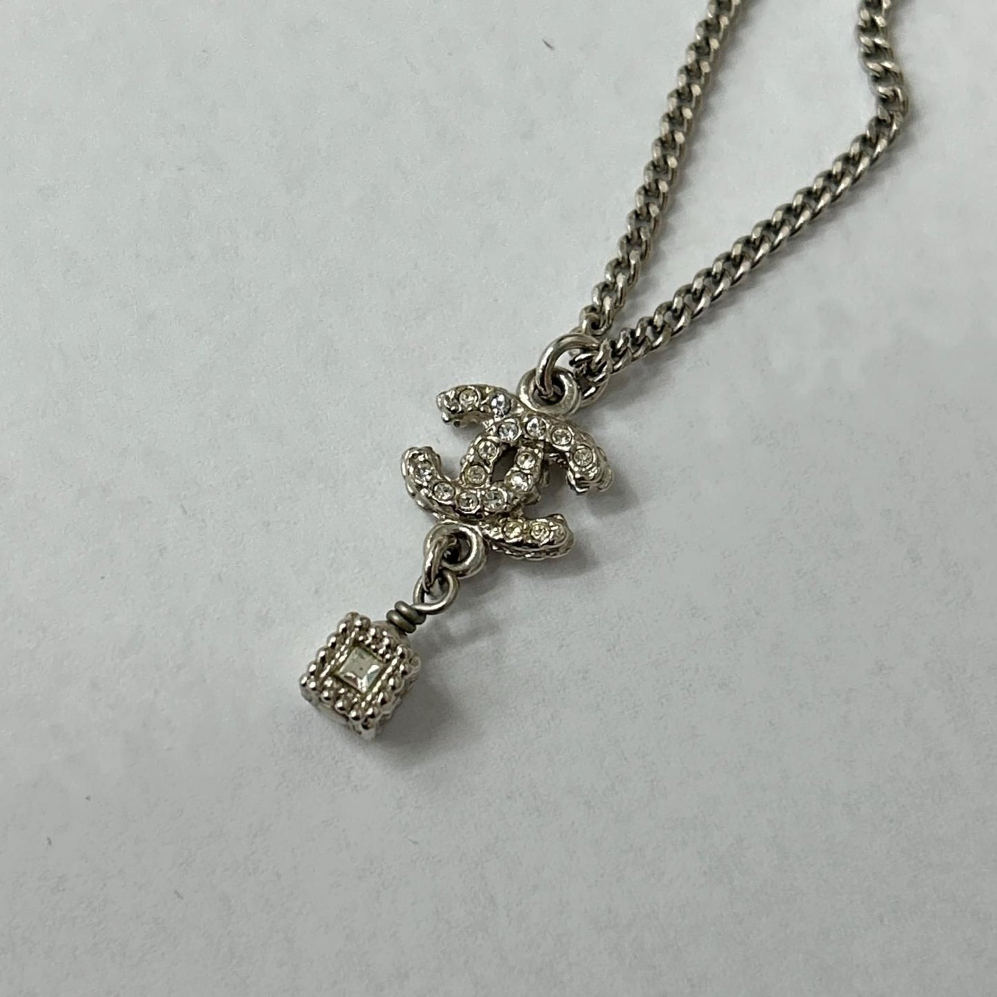 Chanel Necklace CC Logo Rhinestone Cube Charm — view 3