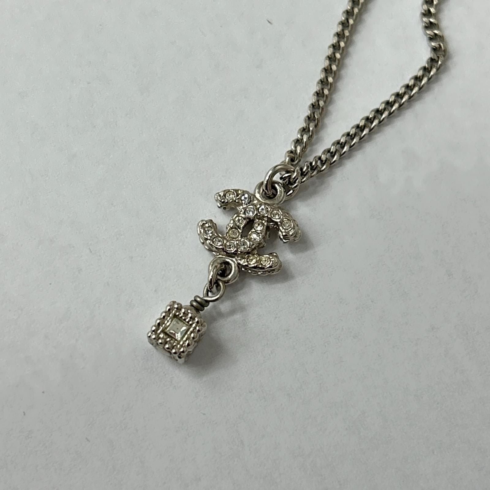 Chanel Necklace CC Logo Rhinestone Cube Charm — view 3