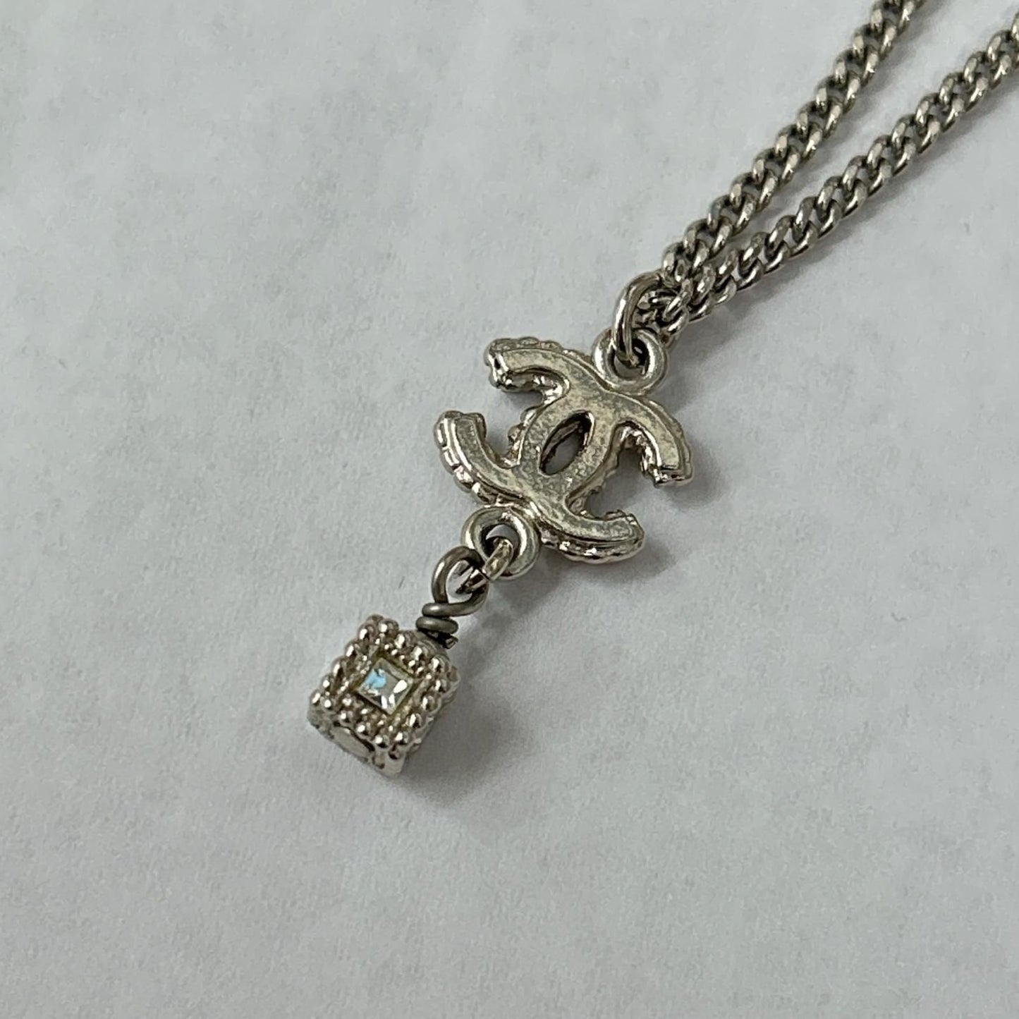 Chanel Necklace CC Logo Rhinestone Cube Charm — view 4