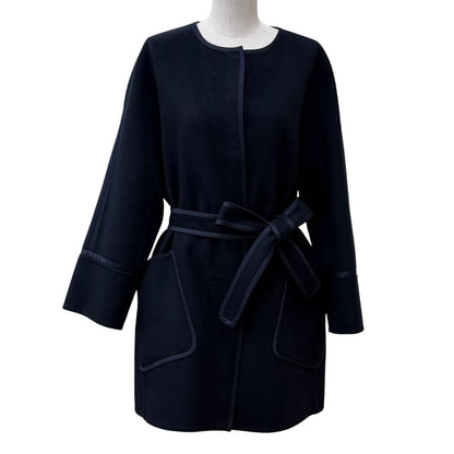 Loro Piana Cashmere with Belt Tailored Coat Navy