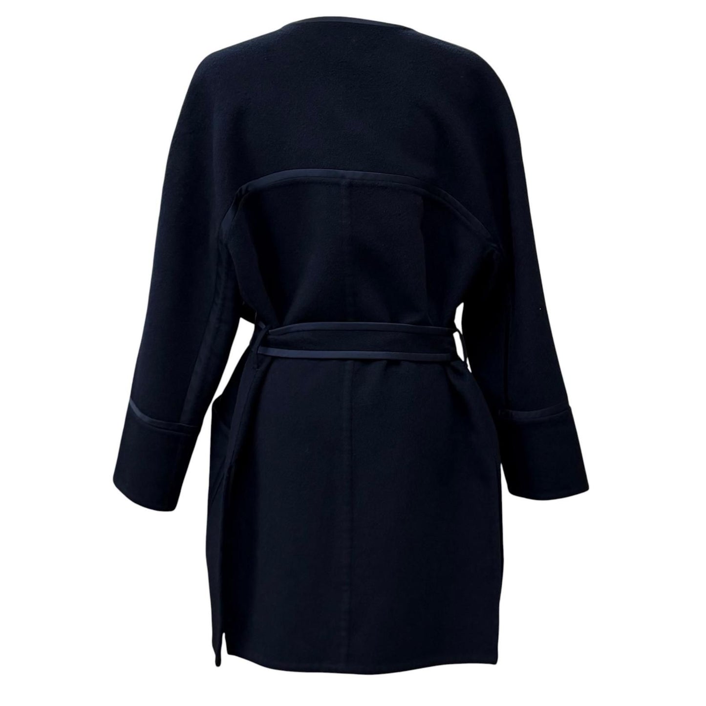 Loro Piana Cashmere with Belt Tailored Coat Navy — view 3