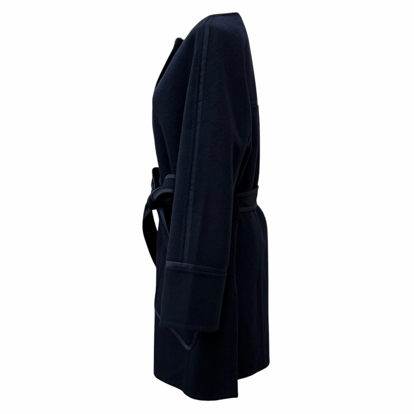 Loro Piana Cashmere with Belt Tailored Coat Navy — view 2