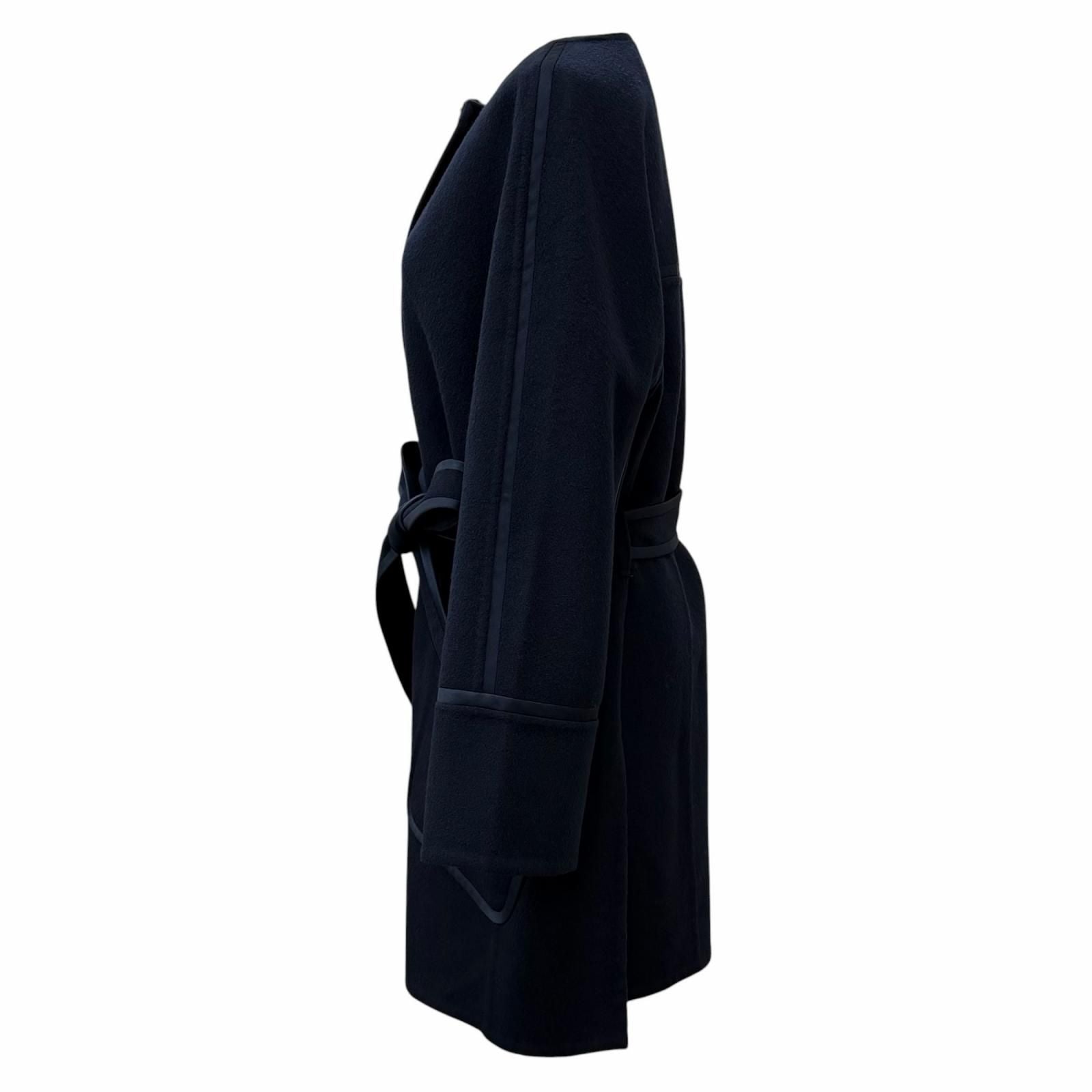 Loro Piana Cashmere with Belt Tailored Coat Navy — view 2