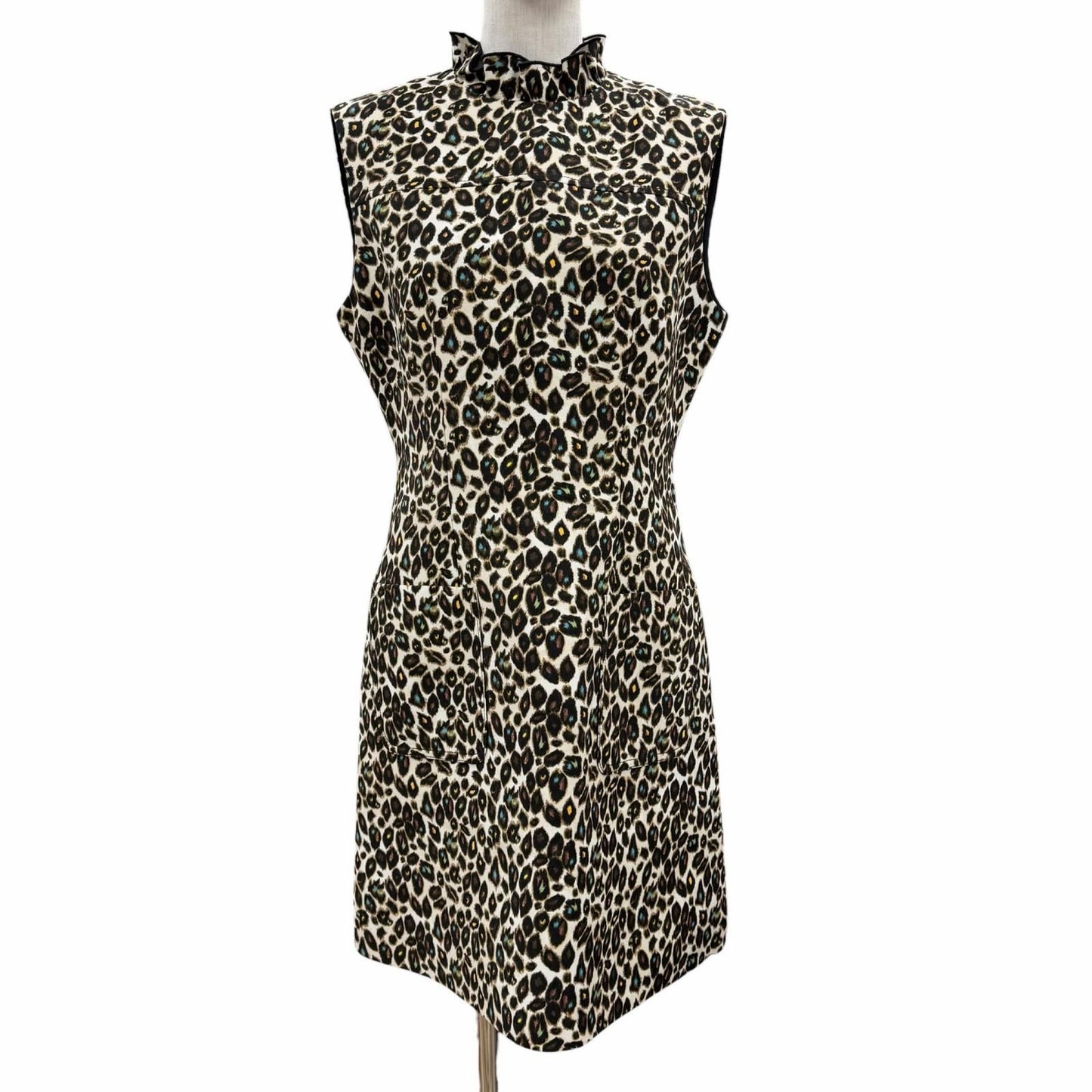 Louis Vuitton Wool Silk Leopard Pattern Frill Color Slip Dress Multi 40