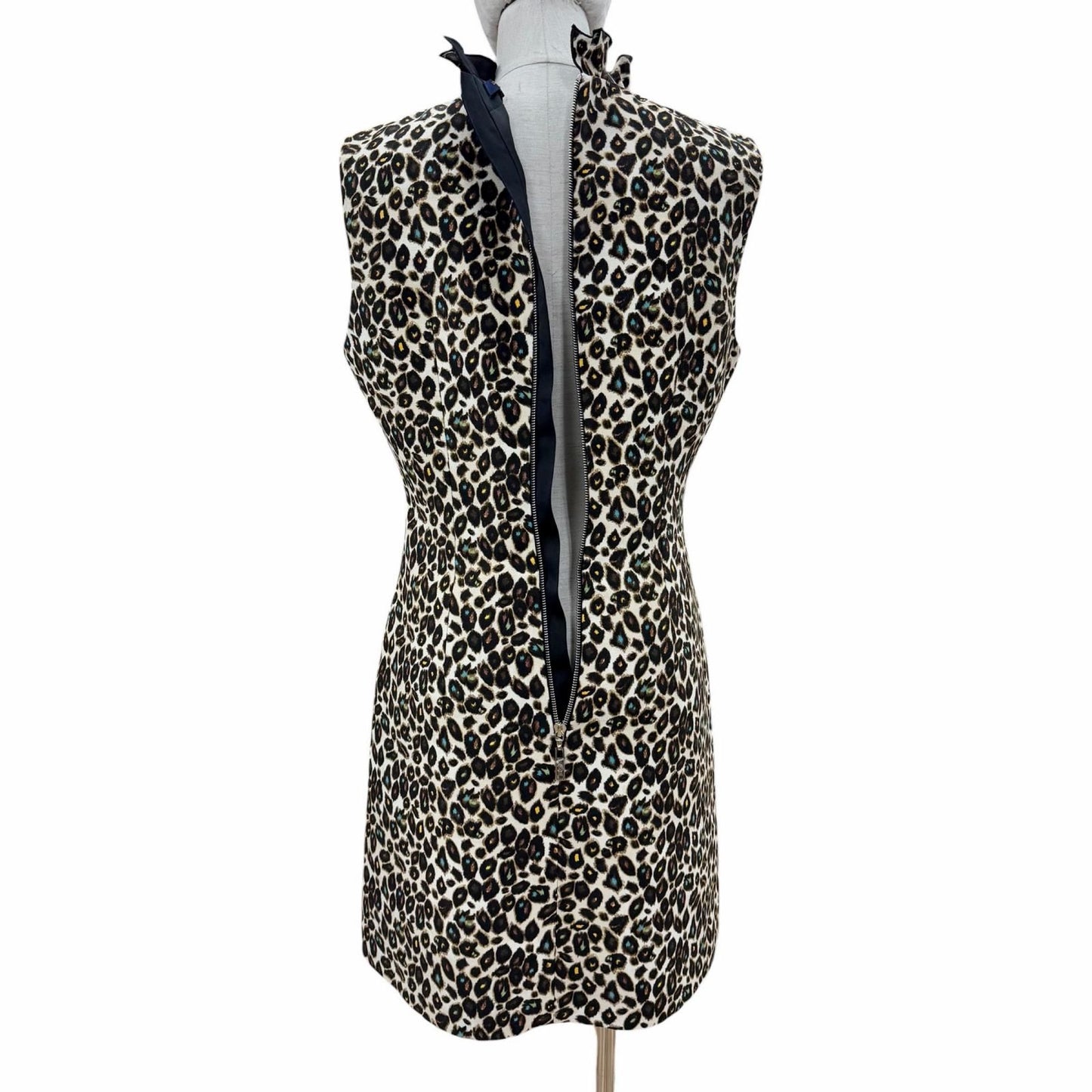 Louis Vuitton Wool Silk Leopard Pattern Frill Color Slip Dress Multi 40 — view 5