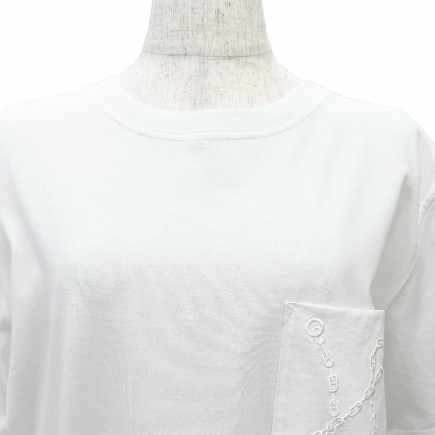 Hermes Cotton 100% Chaine D'ancre Embroidery Crew Neck Short Sleeve Dress White — view 4
