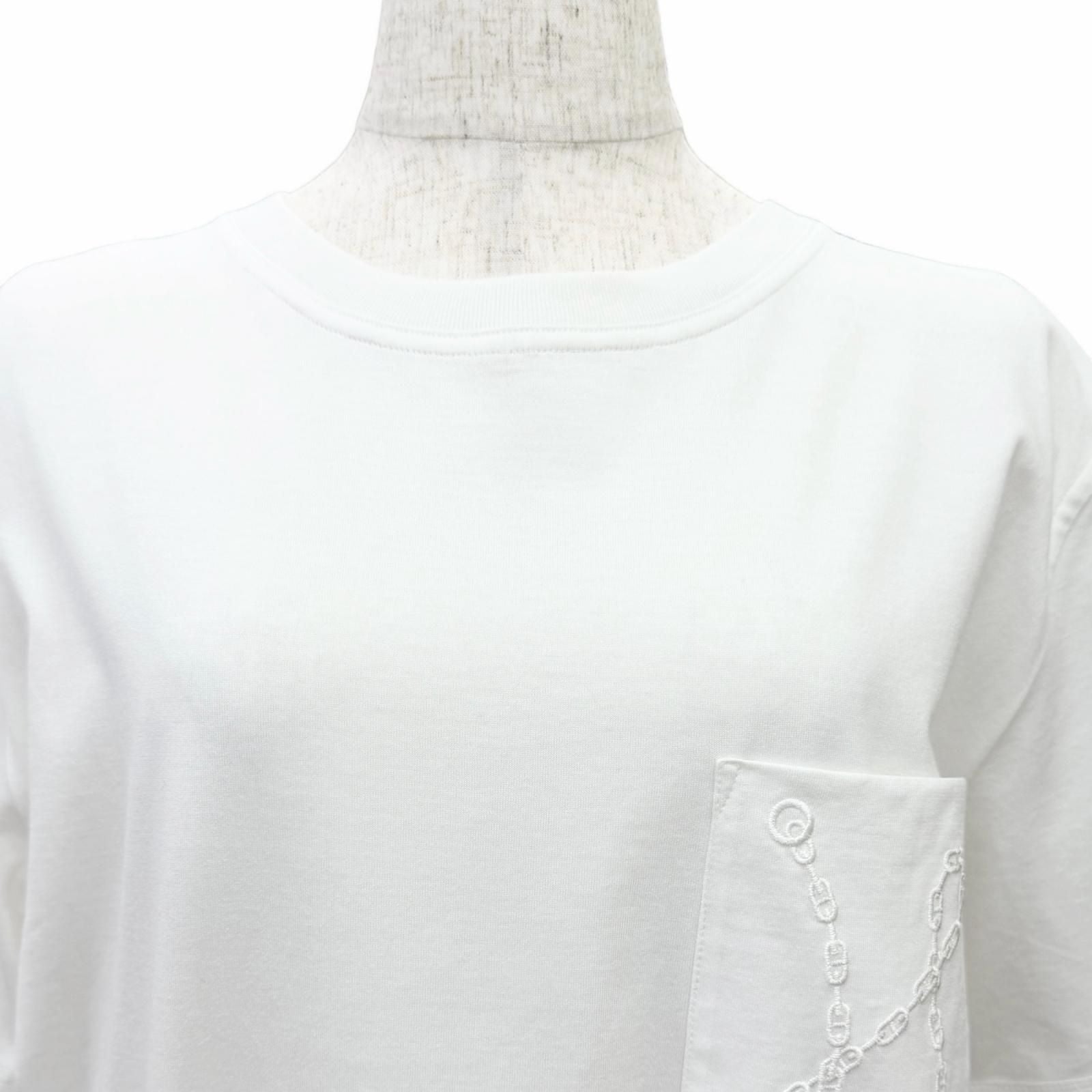 Hermes Cotton 100% Chaine D'ancre Embroidery Crew Neck Short Sleeve Dress White — view 4