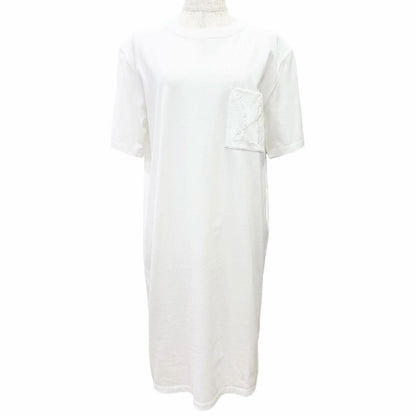 Hermes Cotton 100% Chaine D'ancre Embroidery Crew Neck Short Sleeve Dress White