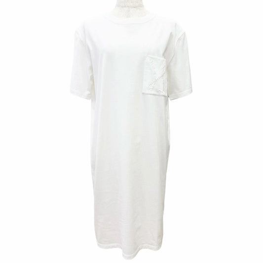 Hermes Cotton 100% Chaine D'ancre Embroidery Crew Neck Short Sleeve Dress White