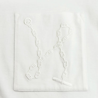 Hermes Cotton 100% Chaine D'ancre Embroidery Crew Neck Short Sleeve Dress White — view 5