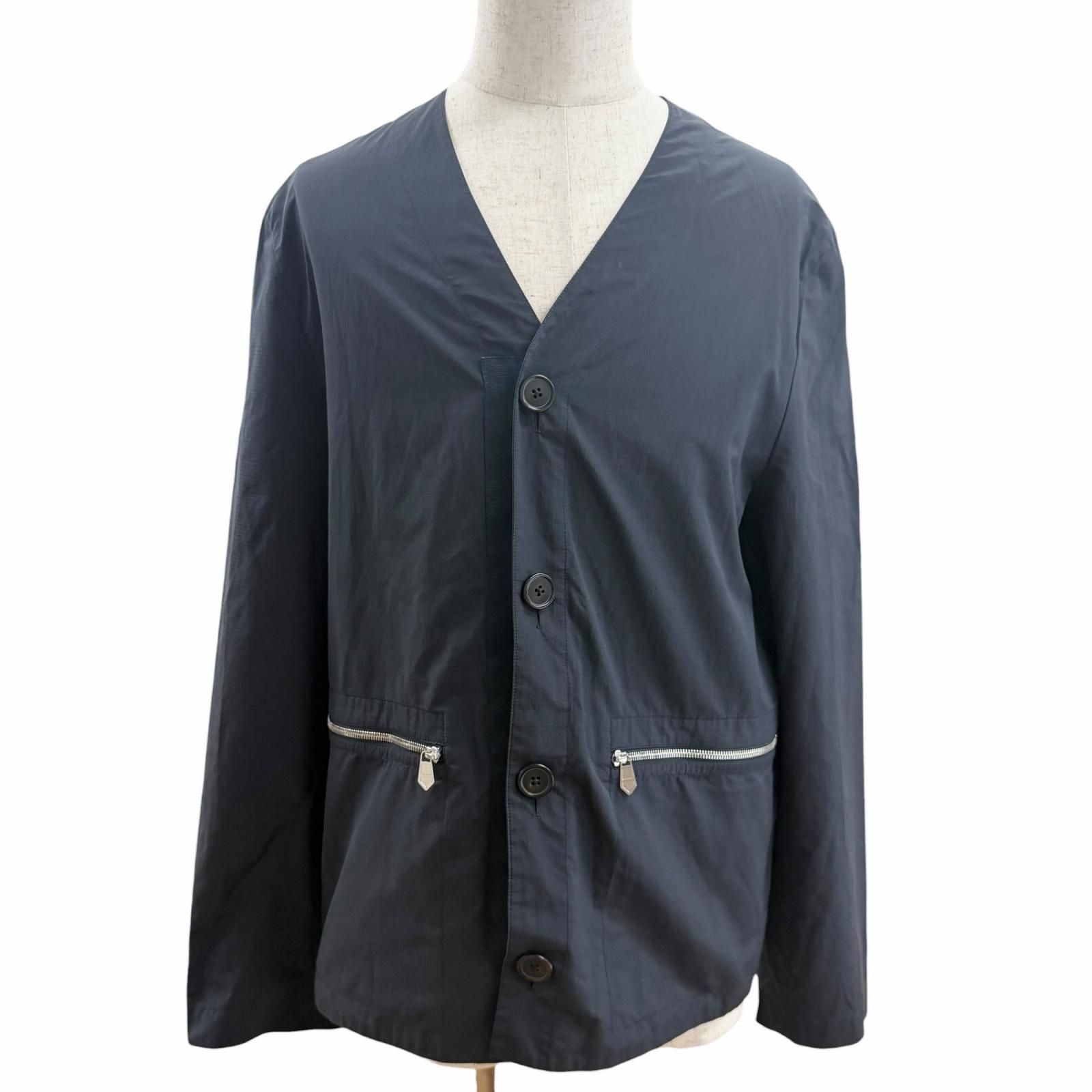 Hermes Logo Zip Collarless Jacket Navy 50 Recommended