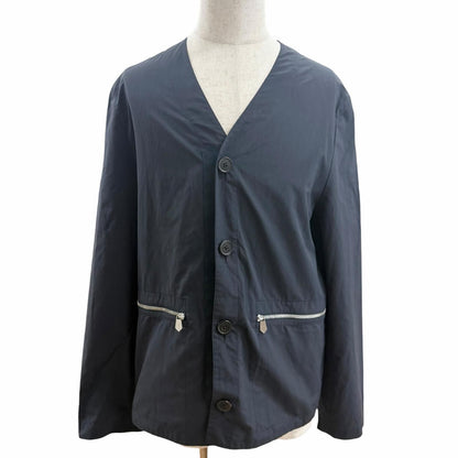 Hermes Logo Zip Collarless Jacket Navy 50 Recommended