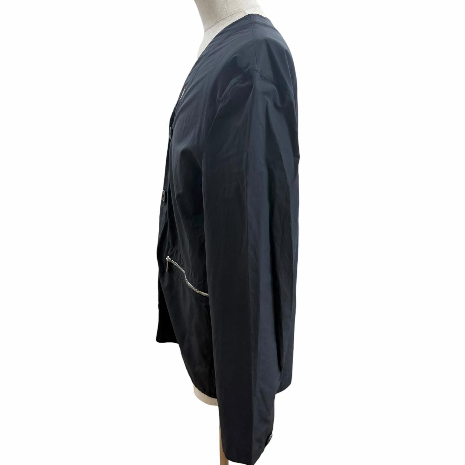 Hermes Logo Zip Collarless Jacket Navy 50 Recommended — view 3