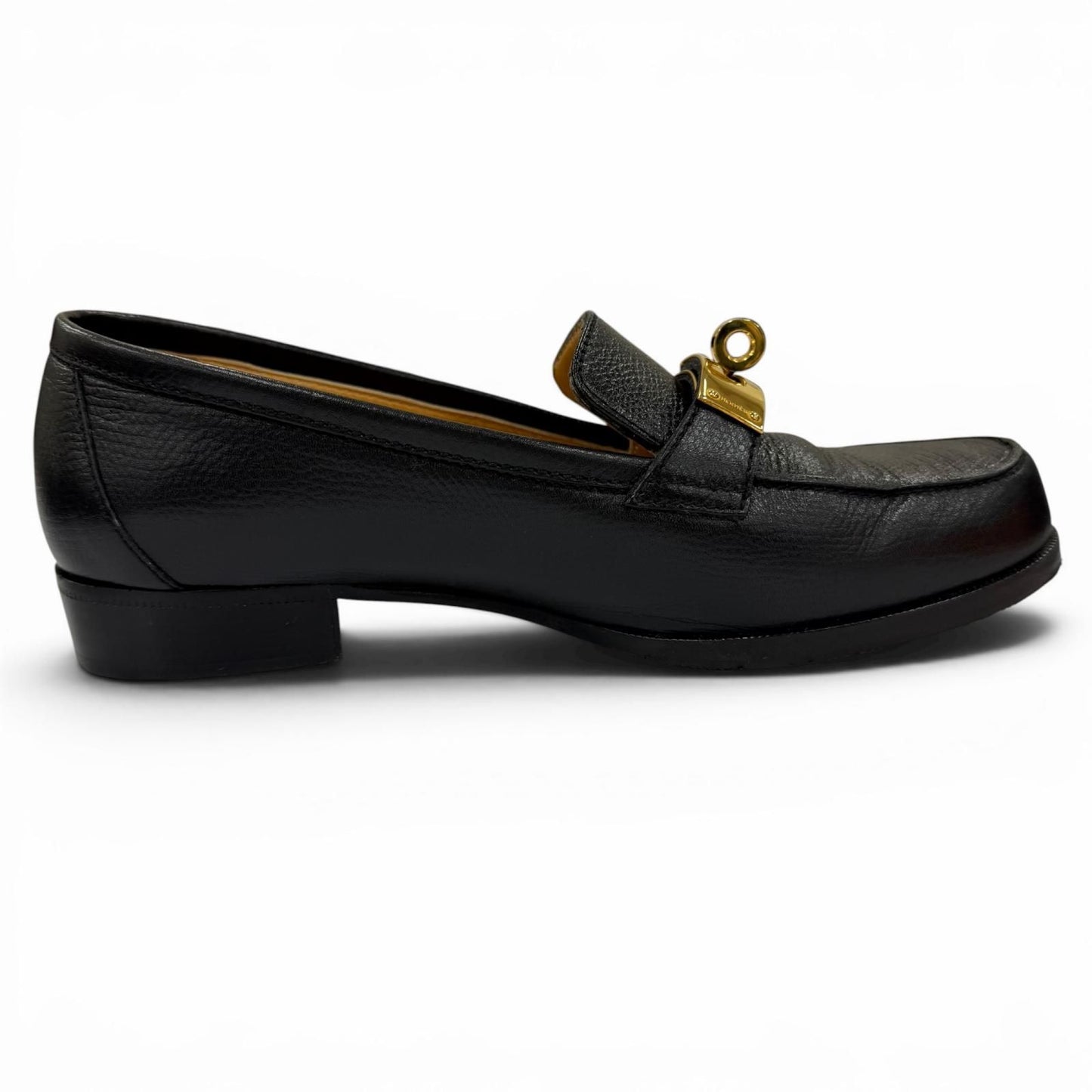 Hermes Destin Gold Kelly Buckle Leather Loafers Black — view 5