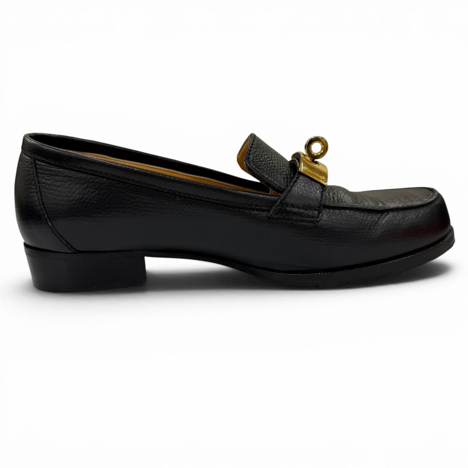 Hermes Destin Gold Kelly Buckle Leather Loafers Black — view 5