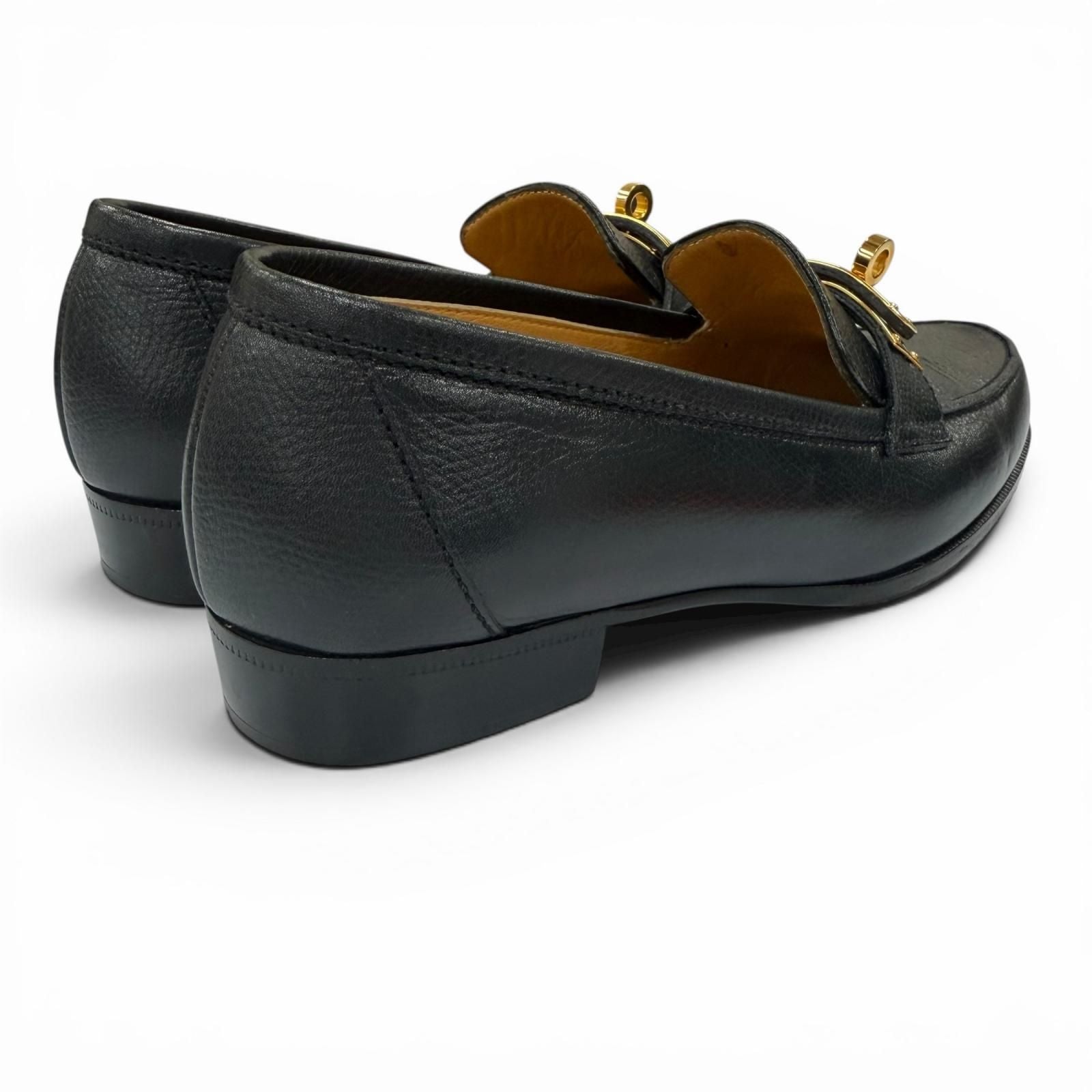 Hermes Destin Gold Kelly Buckle Leather Loafers Black — view 2