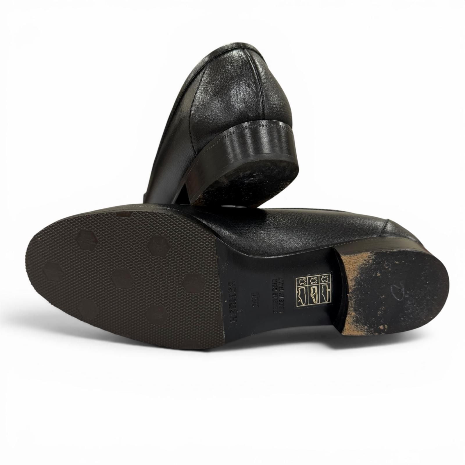 Hermes Destin Gold Kelly Buckle Leather Loafers Black — view 6
