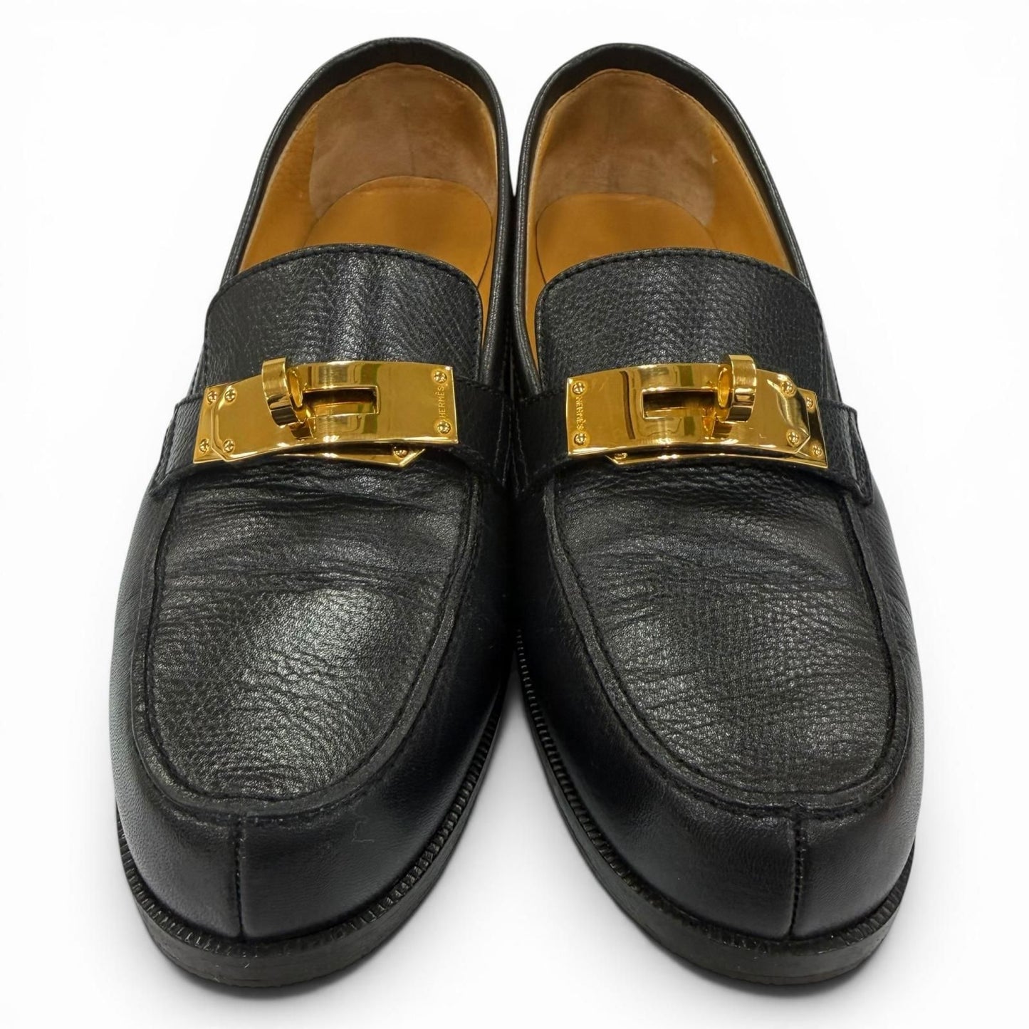 Hermes Destin Gold Kelly Buckle Leather Loafers Black — view 3