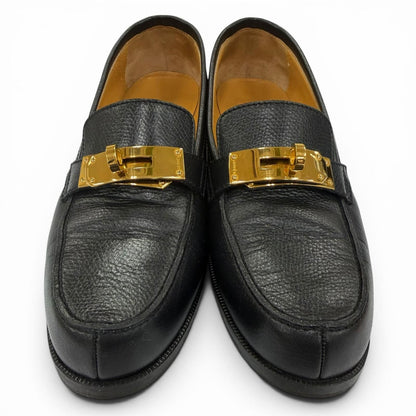 Hermes Destin Gold Kelly Buckle Leather Loafers Black — view 3
