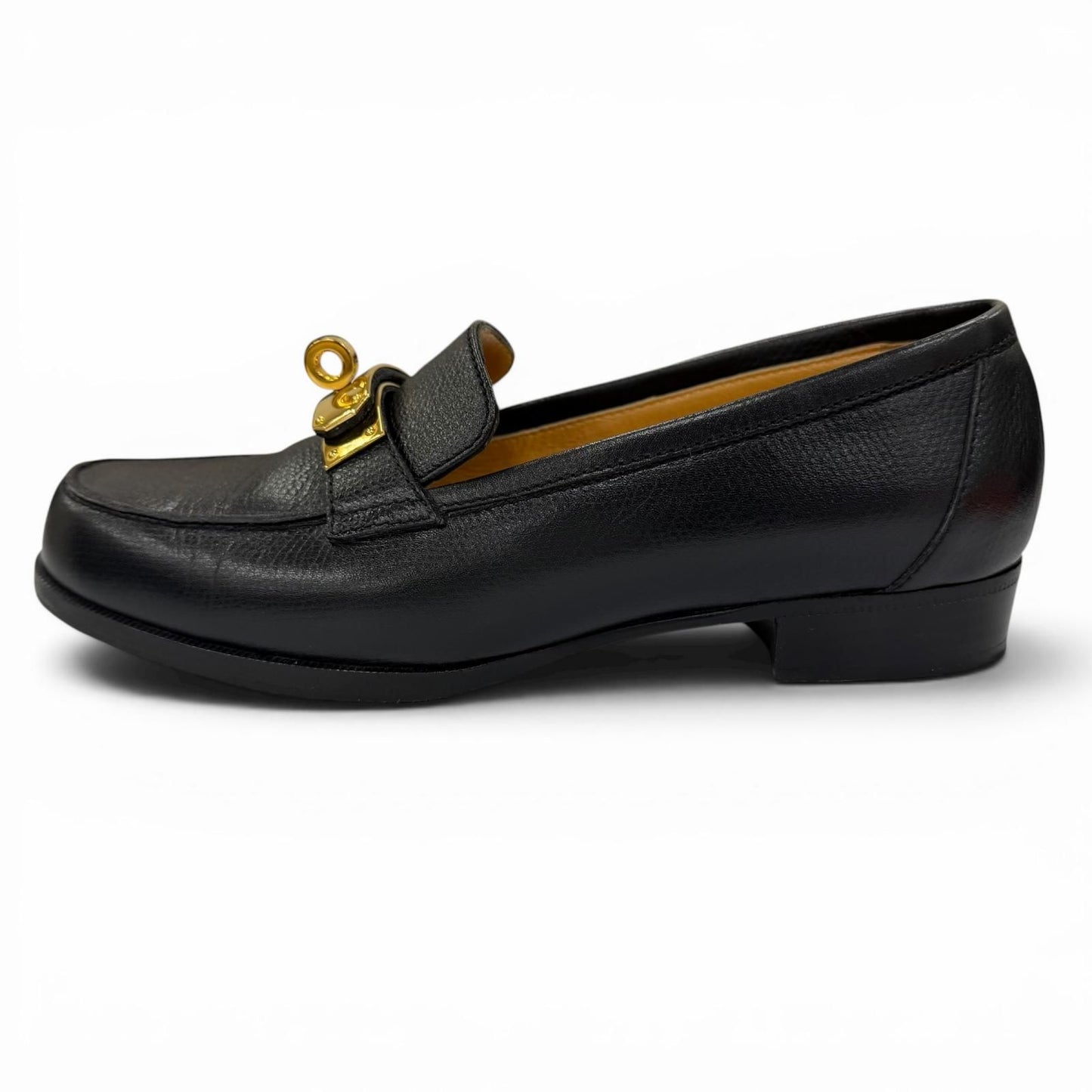 Hermes Destin Gold Kelly Buckle Leather Loafers Black — view 4