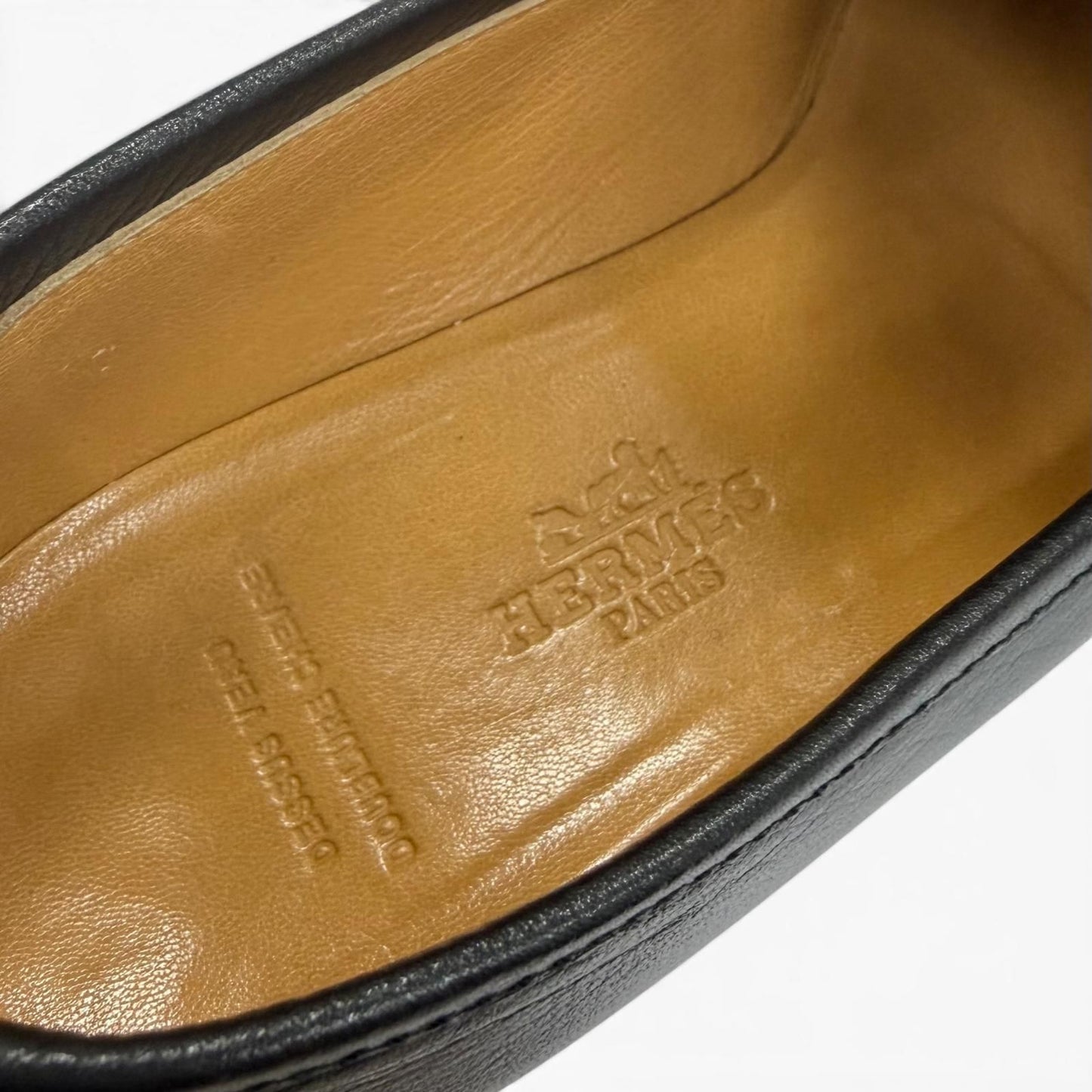 Hermes Destin Gold Kelly Buckle Leather Loafers Black — view 9