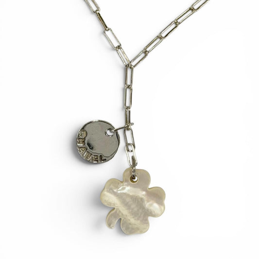 Chanel 925 Shell Clover Logo Pendant Silver