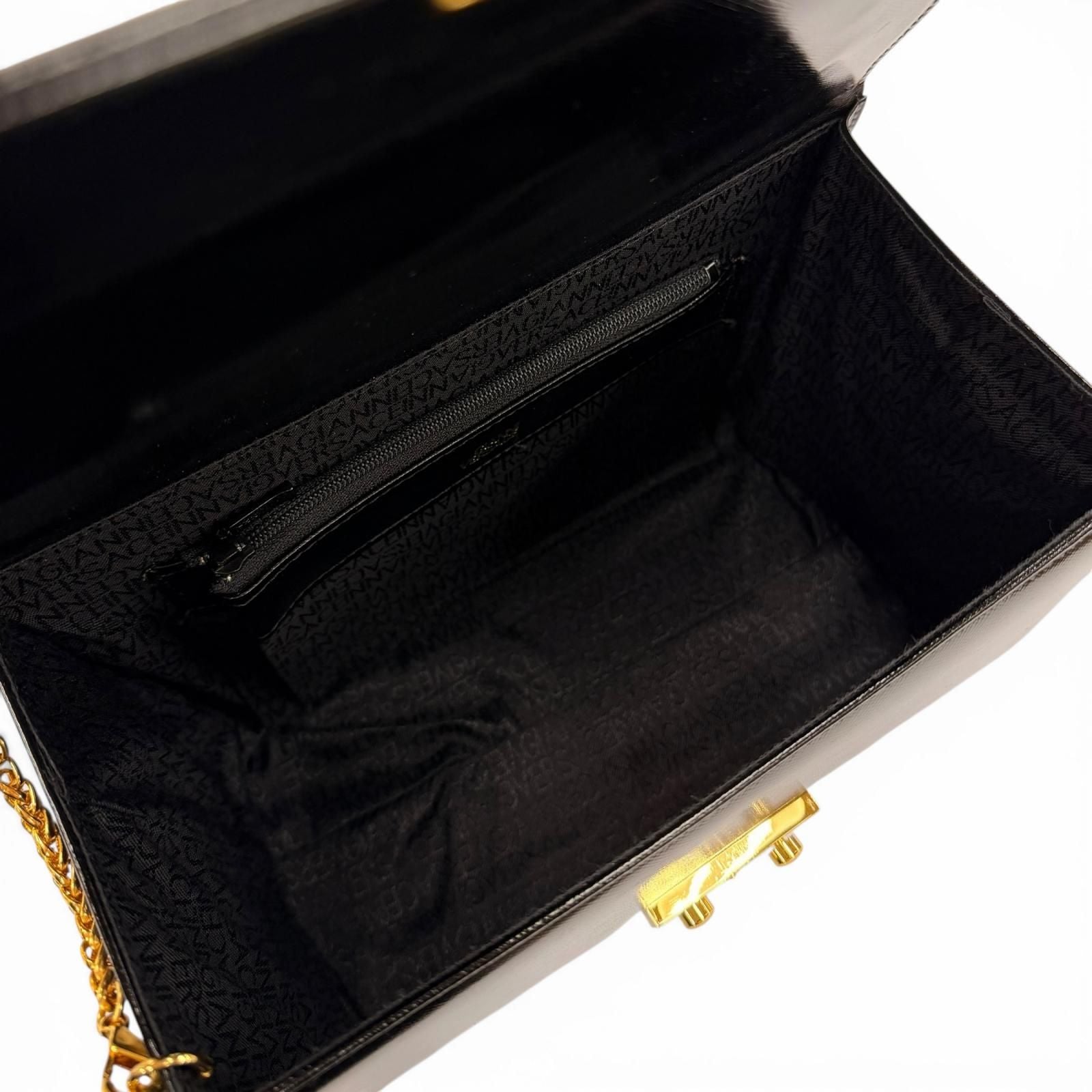 Versace Vintage Sunburst Leather Handbag Vanity Bag Black Gold — view 8