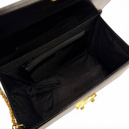 Versace Vintage Sunburst Leather Handbag Vanity Bag Black Gold — view 8