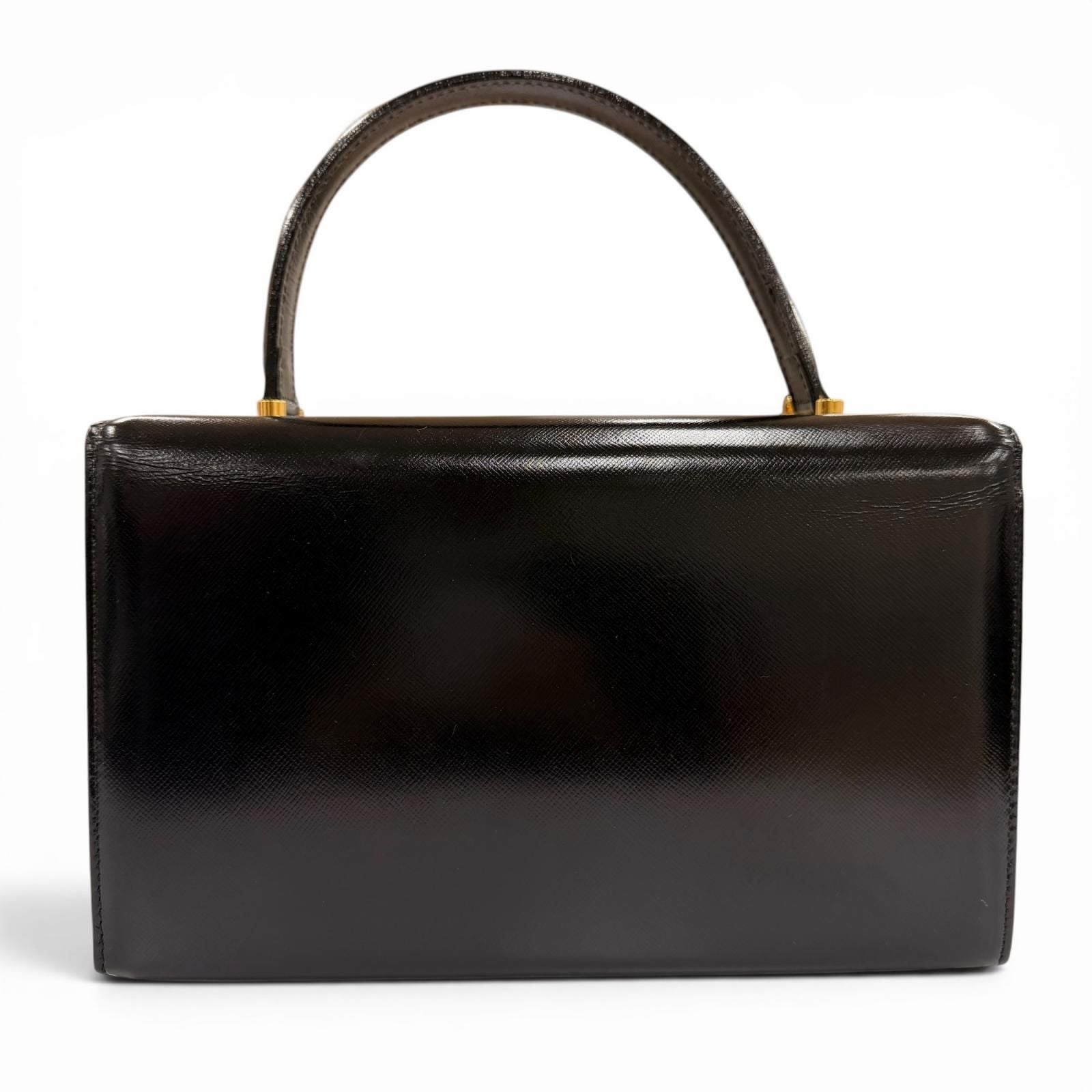 Versace Vintage Sunburst Leather Handbag Vanity Bag Black Gold — view 3
