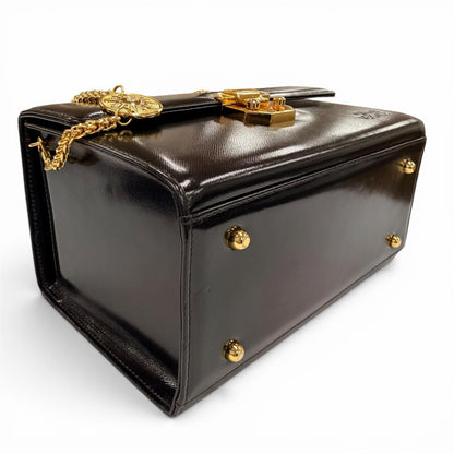 Versace Vintage Sunburst Leather Handbag Vanity Bag Black Gold — view 5