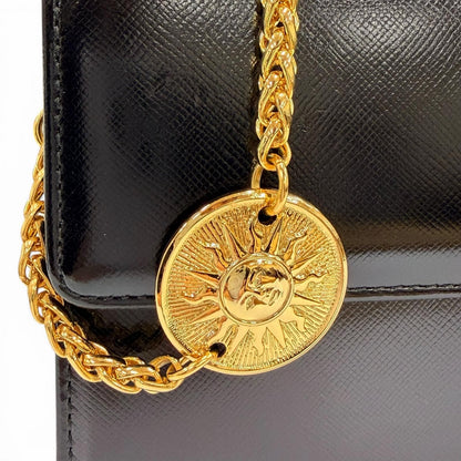 Versace Vintage Sunburst Leather Handbag Vanity Bag Black Gold — view 9