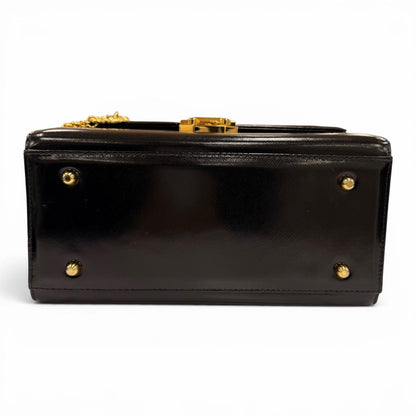 Versace Vintage Sunburst Leather Handbag Vanity Bag Black Gold — view 4