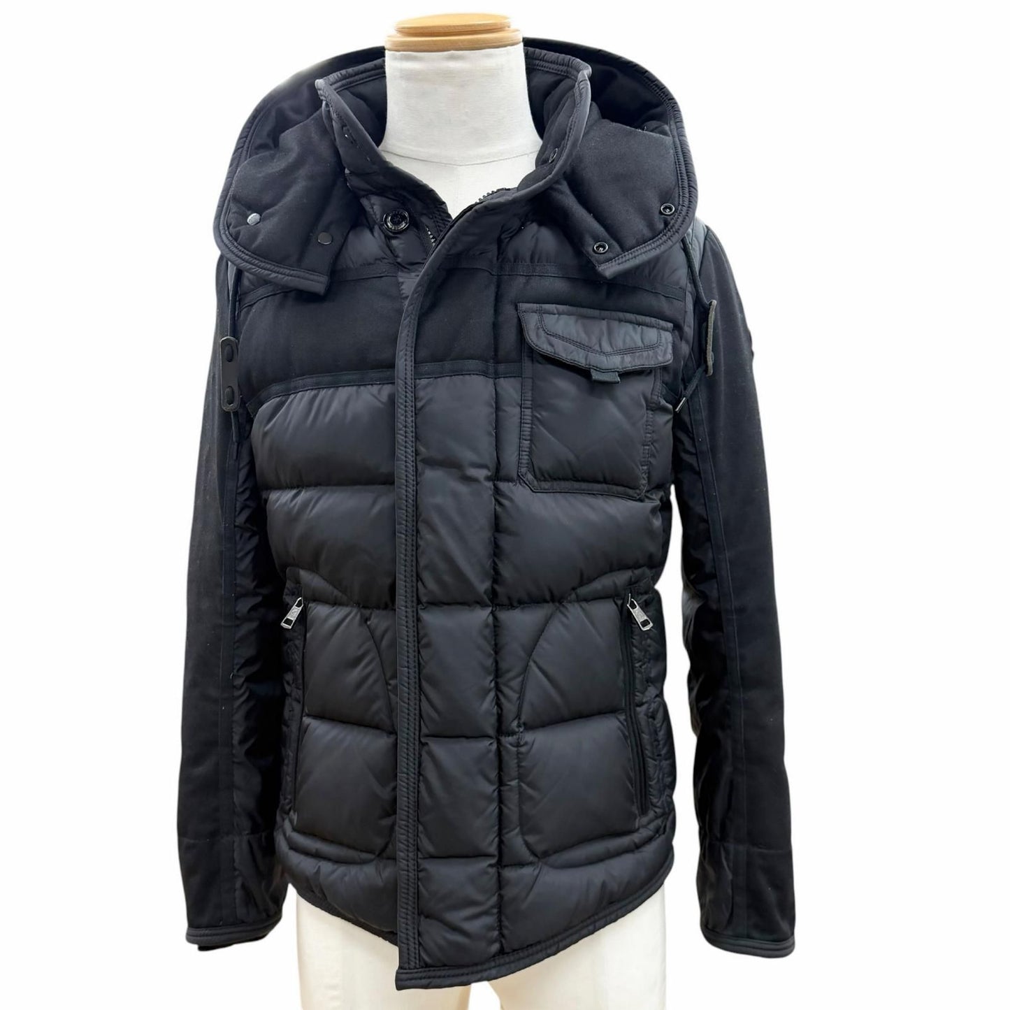 Moncler Ryan Leather with Patch Logo Button Hooded Double Zip Up Jacket Black 0
