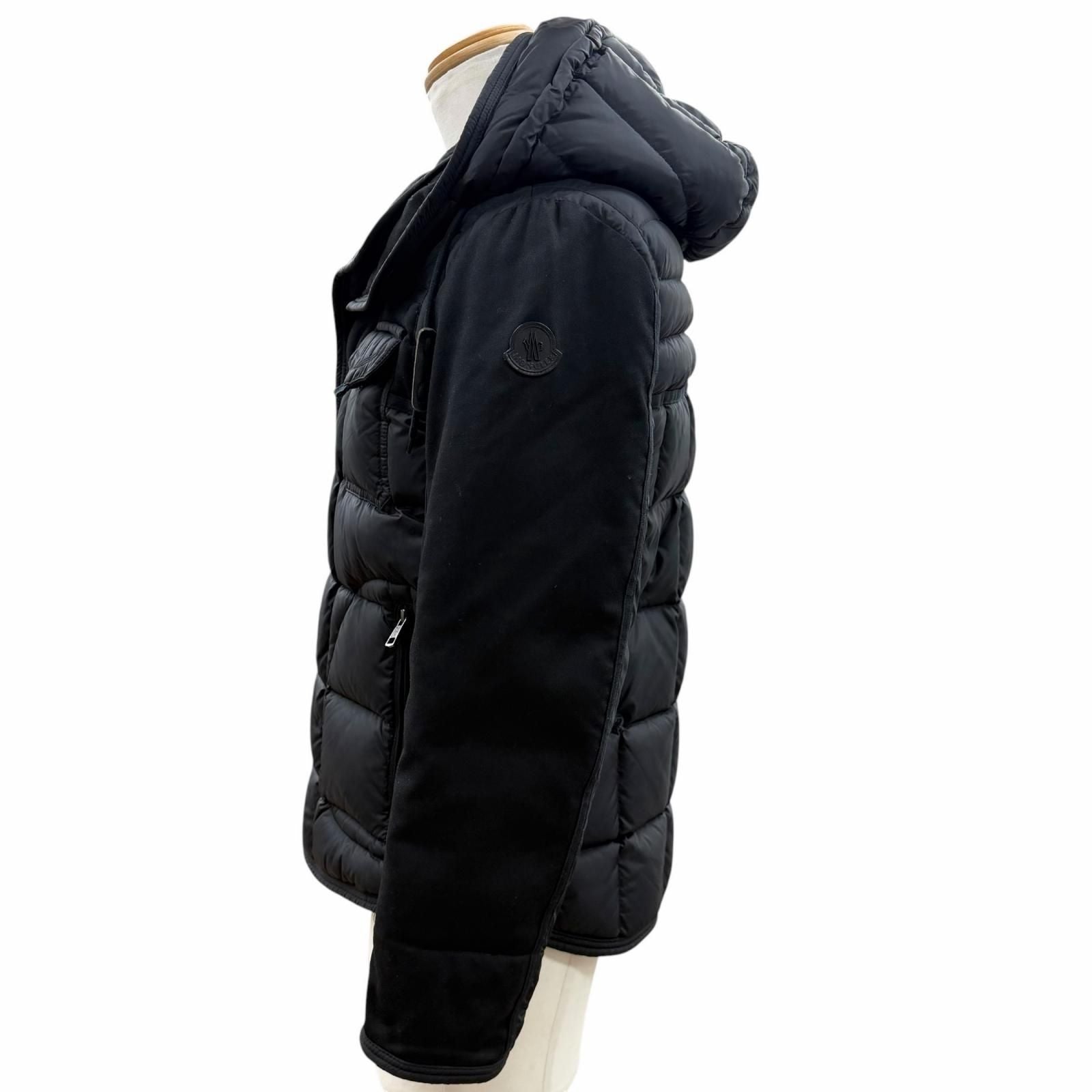 Moncler Ryan Leather with Patch Logo Button Hooded Double Zip Up Jacket Black 0 — view 3