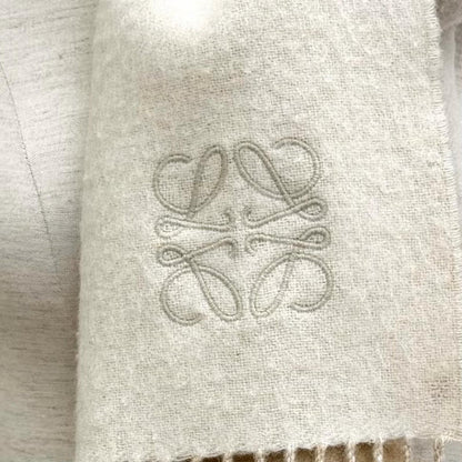 Loewe Bicolor Scarf Wool Cashmere Blend Ivory Sand Anagram Embroidered Fringe UK — view 5