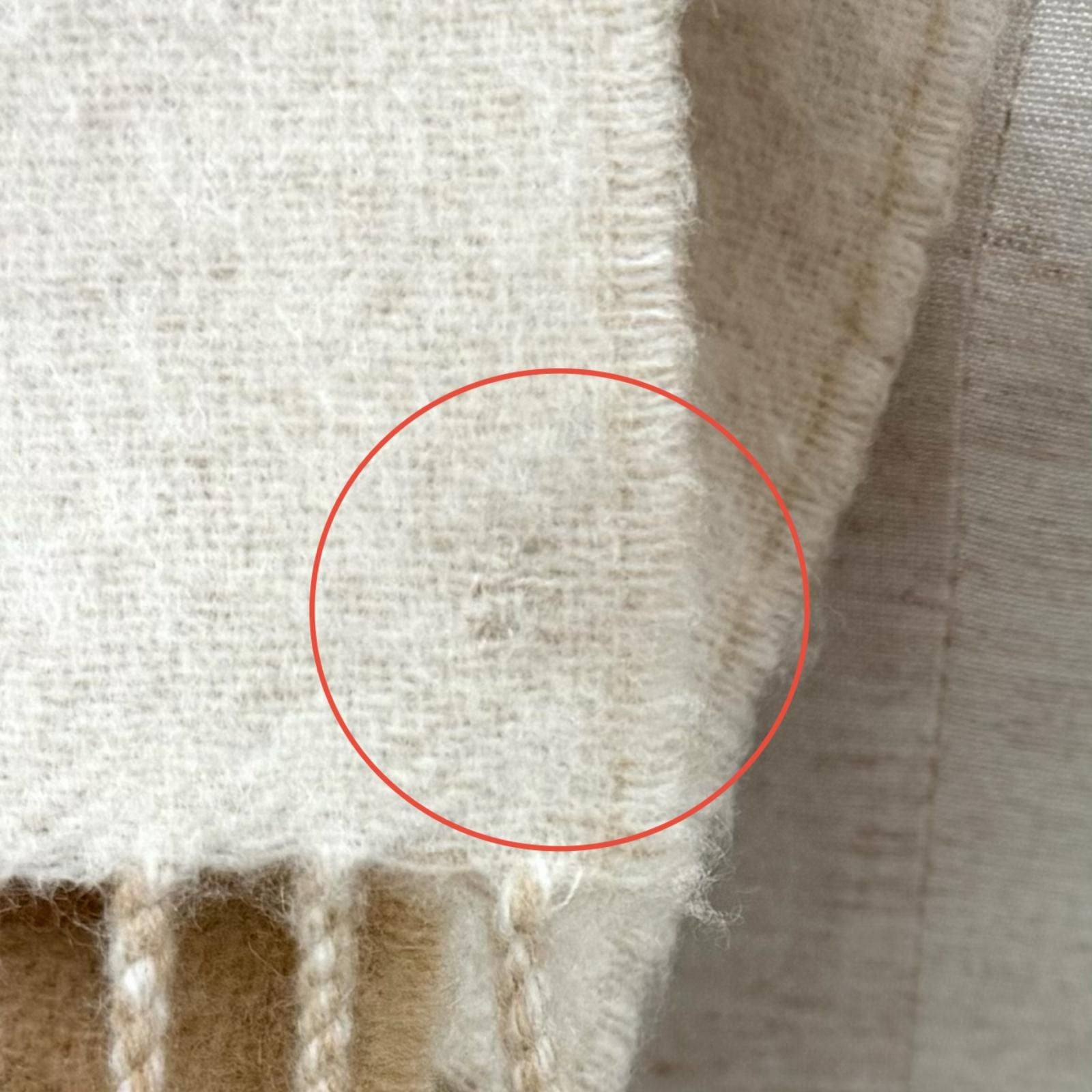 Loewe Bicolor Scarf Wool Cashmere Blend Ivory Sand Anagram Embroidered Fringe UK — view 8