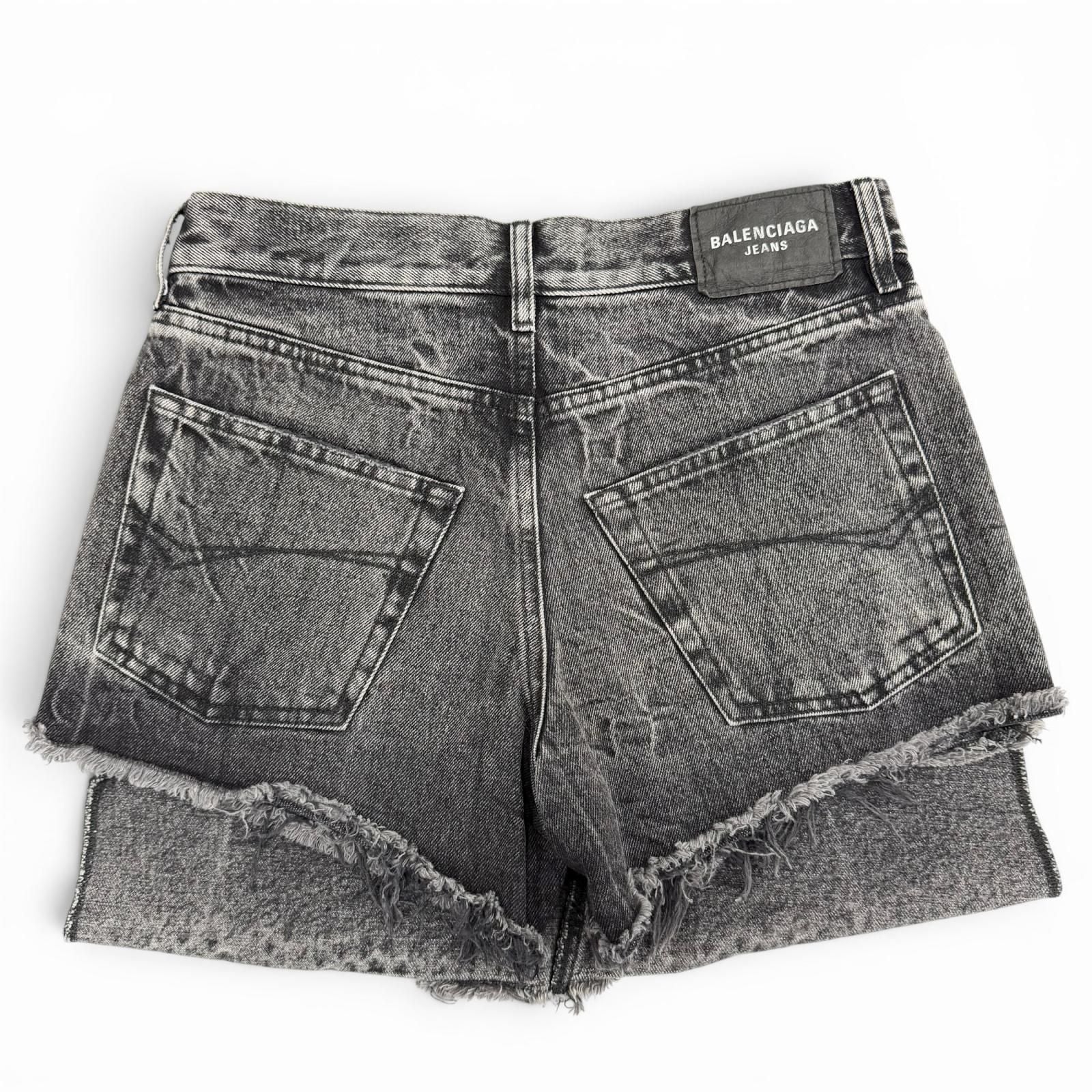 Balenciaga Cotton 100% Logo Patch Denim Shorts Black 34 Recommended — view 2