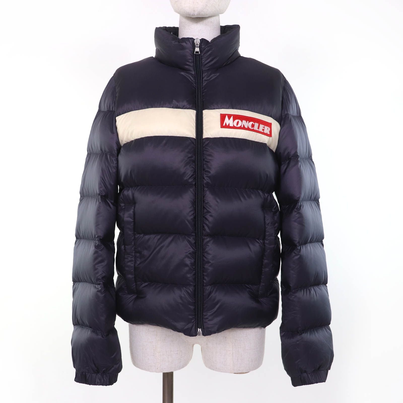 Moncler Servieres Logo Patch Hooded Kids Down Jacket Navy