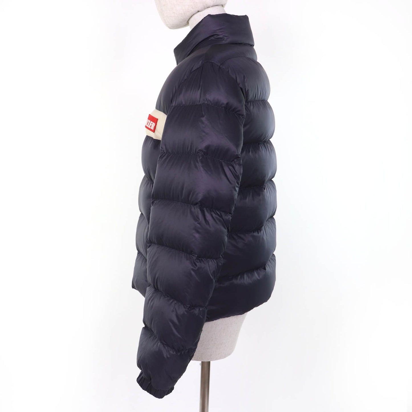 Moncler Servieres Logo Patch Hooded Kids Down Jacket Navy — view 2