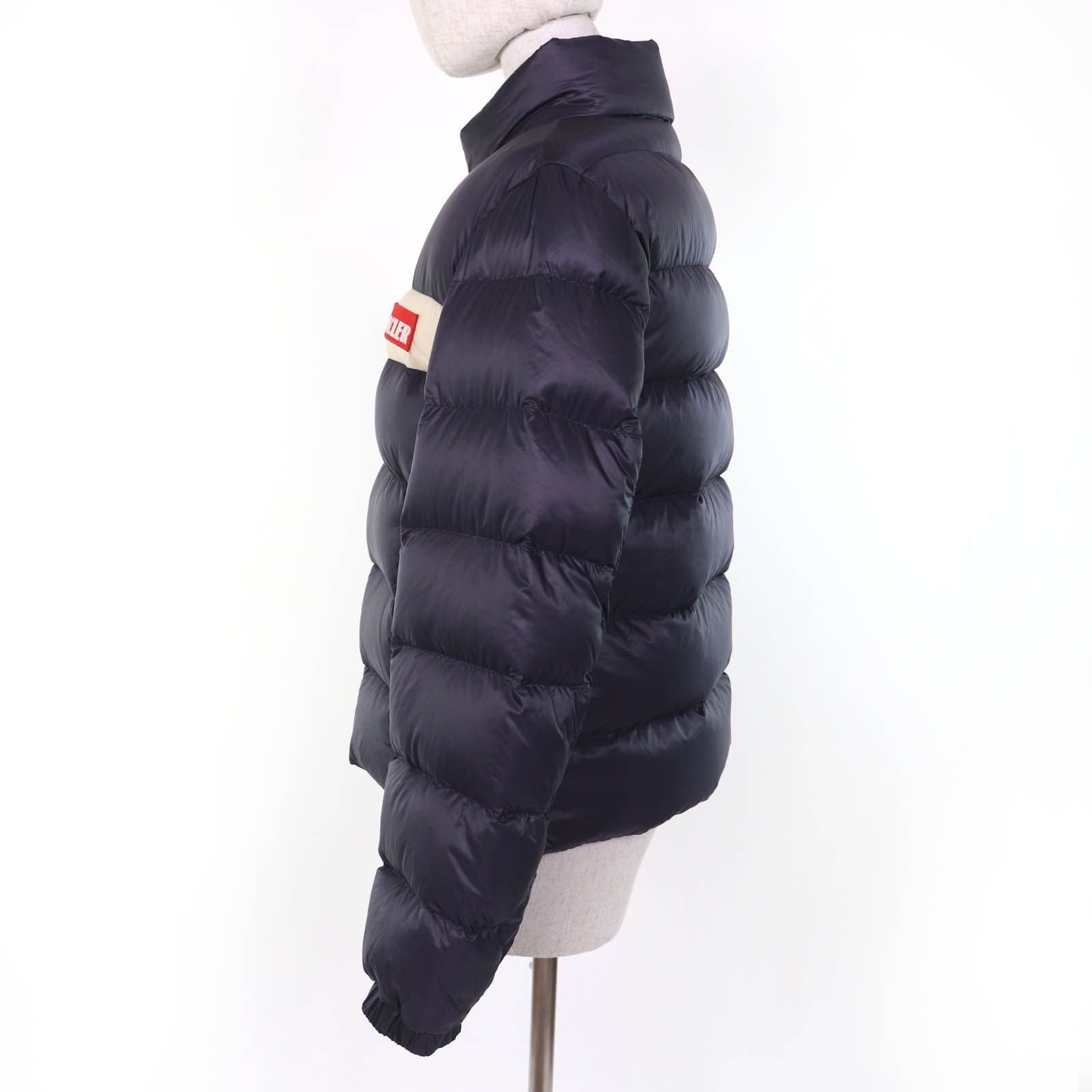 Moncler Servieres Logo Patch Hooded Kids Down Jacket Navy — view 2