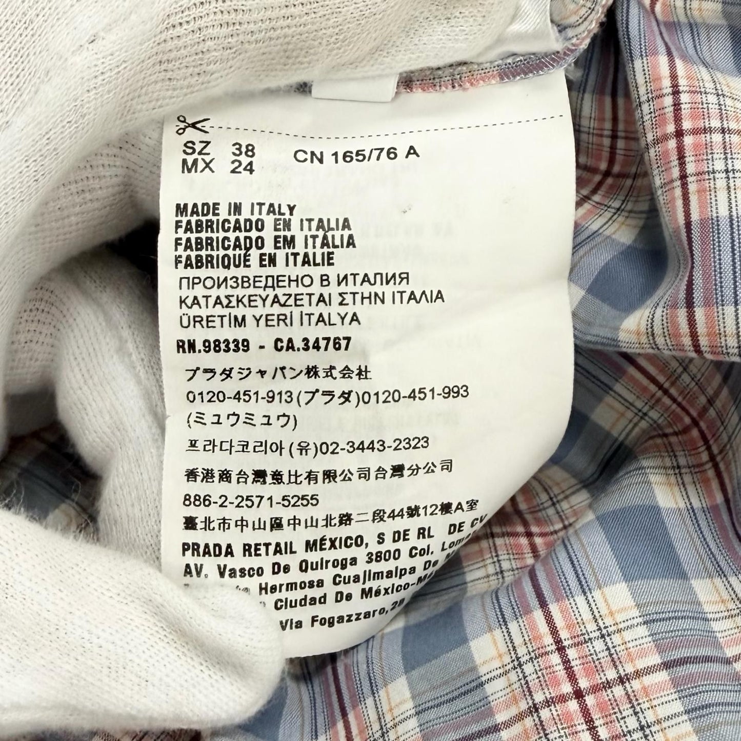 Miu Miu Cotton 100% Logo Embroidered Plaid Puff Sleeve Shirt Dress Pink Blue 38 — view 9