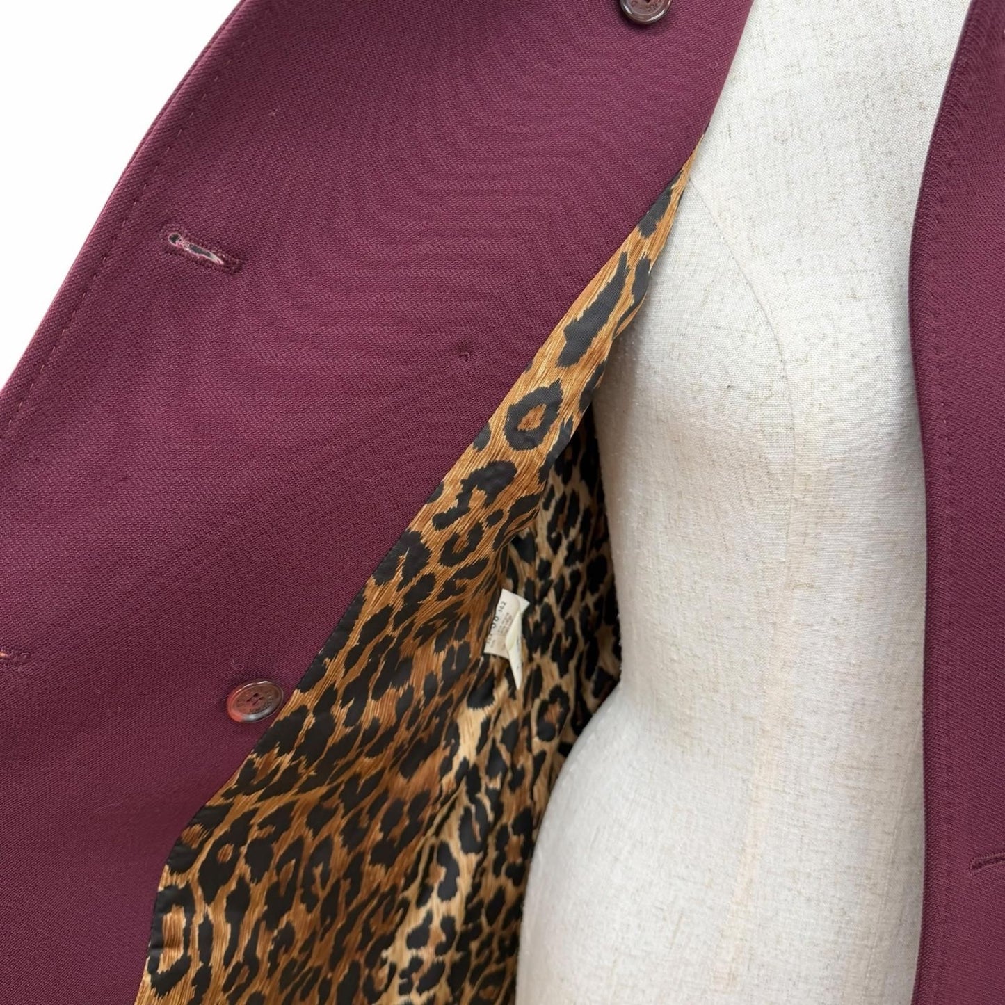 Dolce & Gabbana Virgin Wool Lining Leopard Logo Button Short Coat Wine Red 38 — view 5