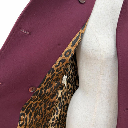 Dolce & Gabbana Virgin Wool Lining Leopard Logo Button Short Coat Wine Red 38 — view 5