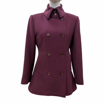 Dolce & Gabbana Virgin Wool Lining Leopard Logo Button Short Coat Wine Red 38