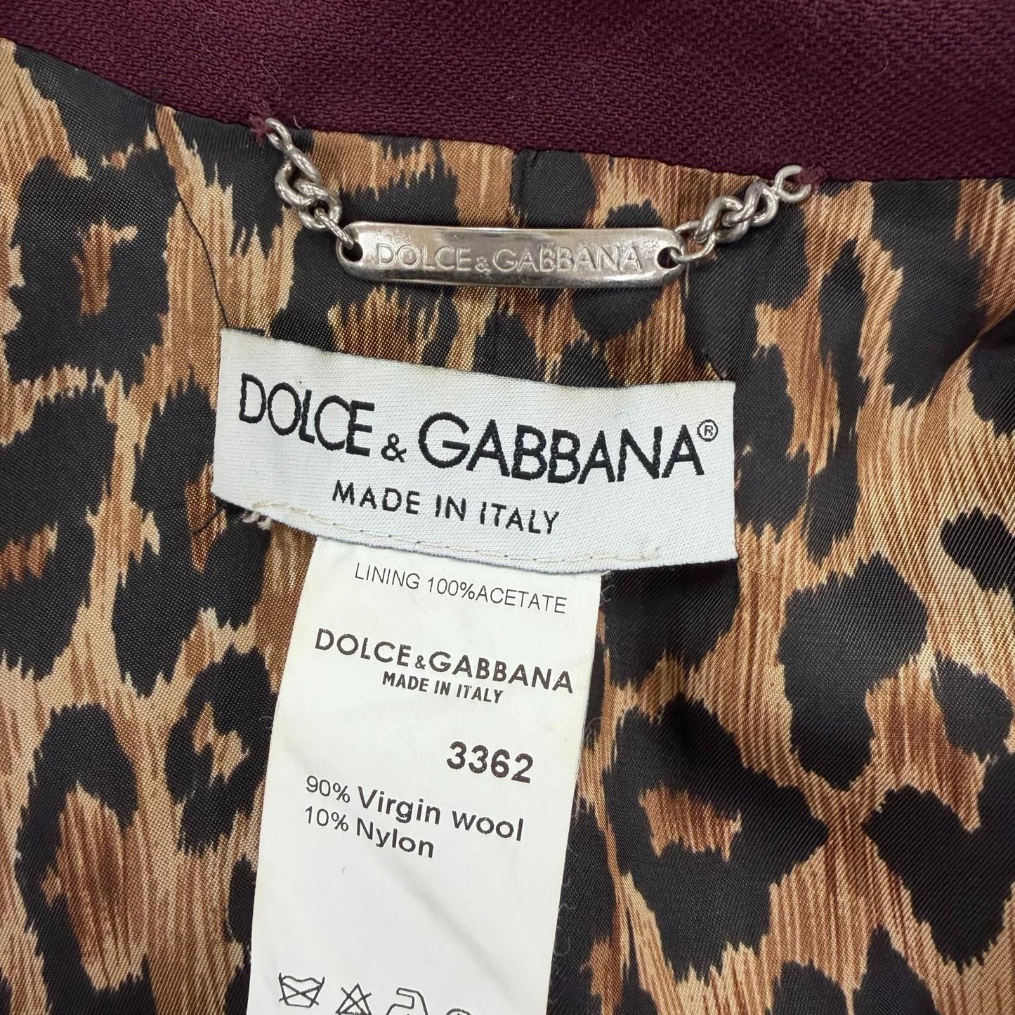 Dolce & Gabbana Virgin Wool Lining Leopard Logo Button Short Coat Wine Red 38 — view 7