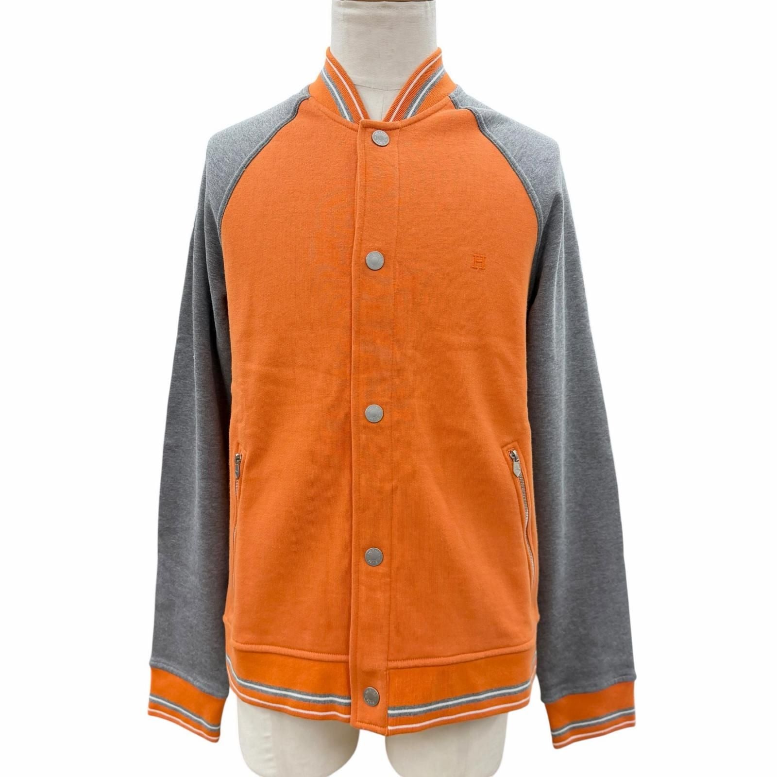 Hermes Cotton 100% Logo Embroidery Series Button Brushed Lining Jacket Stadium